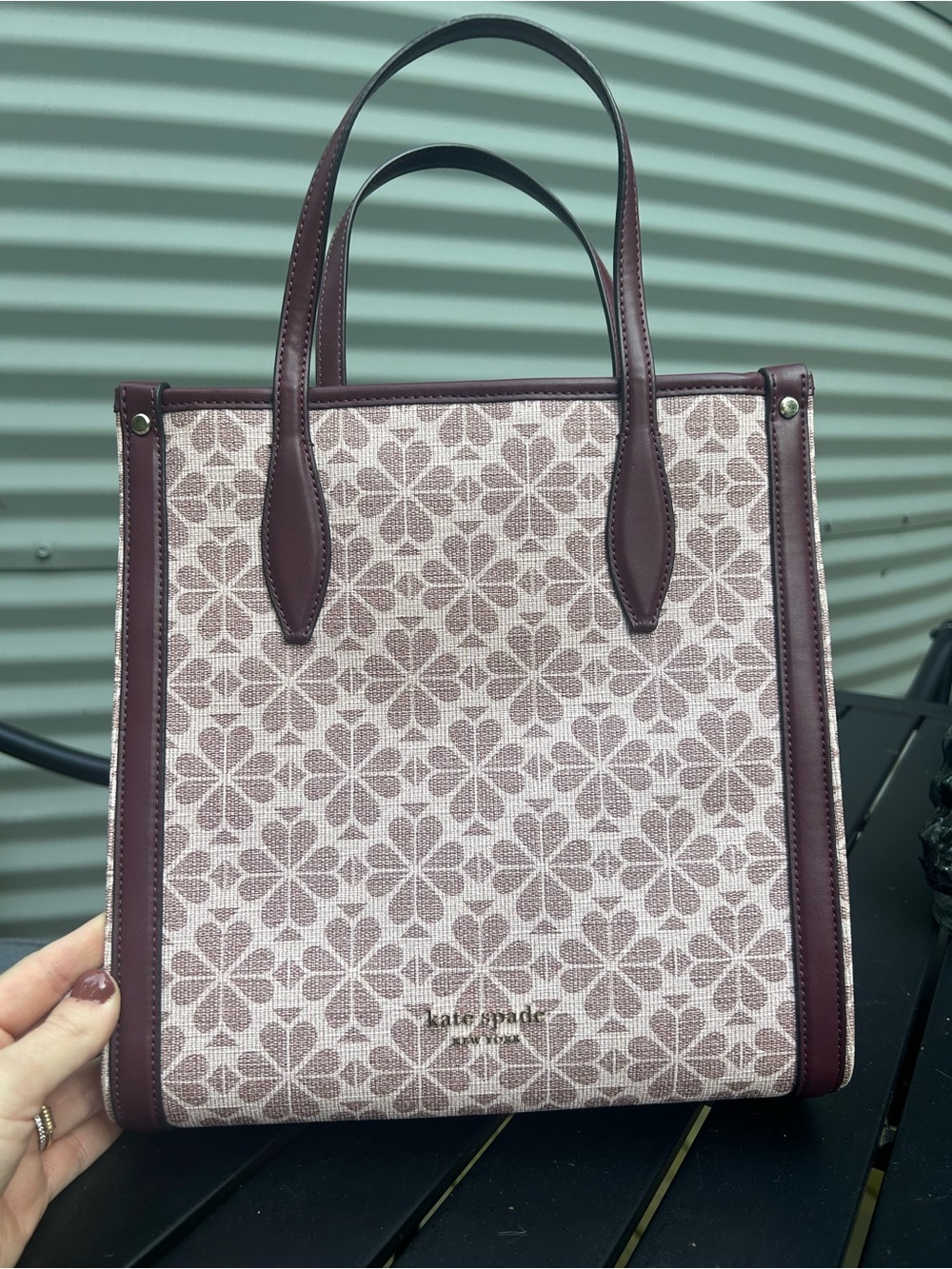 Kate Spade Spade Flower Monogram Tote Burgundy Pink Large Bag
